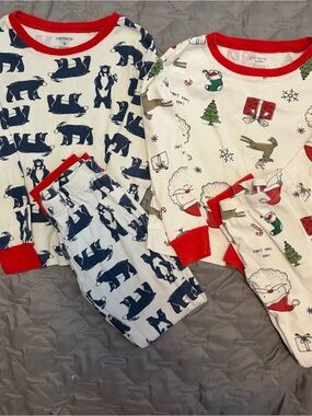 Carter's Kids 2-Pair Holiday Bear & Santa Pajama Sets - White, Navy, Red, Green